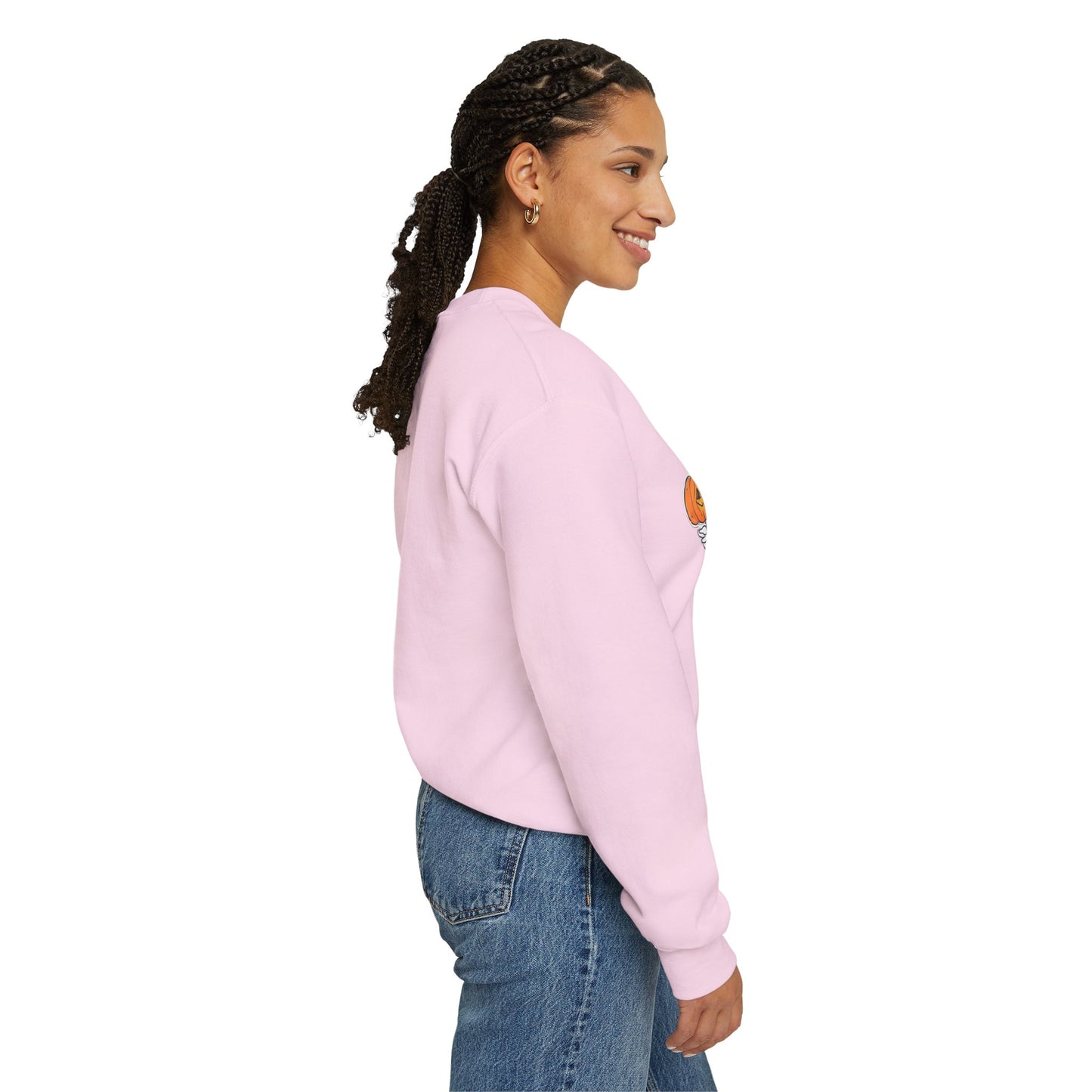 Halloween Sweatshirt mit lustigem Geist mit Hut und Kürbisse