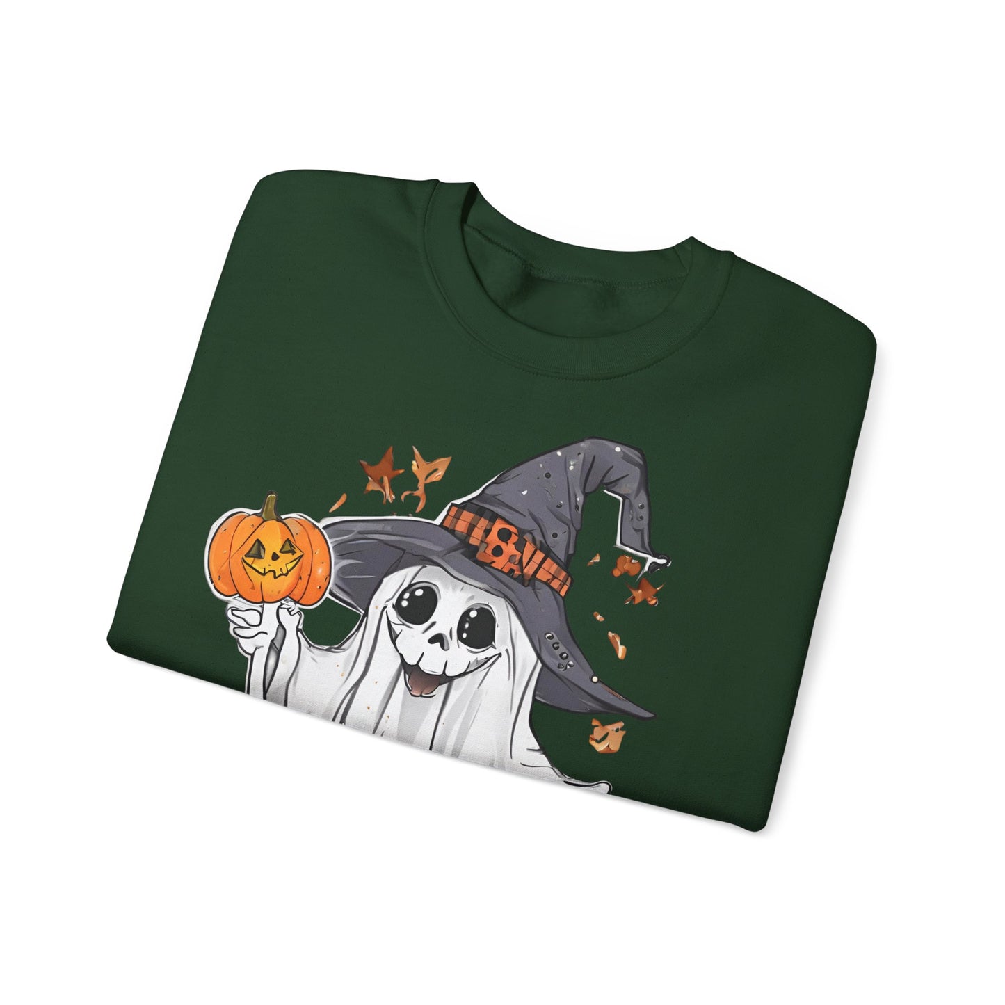 Halloween Sweatshirt mit lustigem Geist mit Hut und Kürbisse