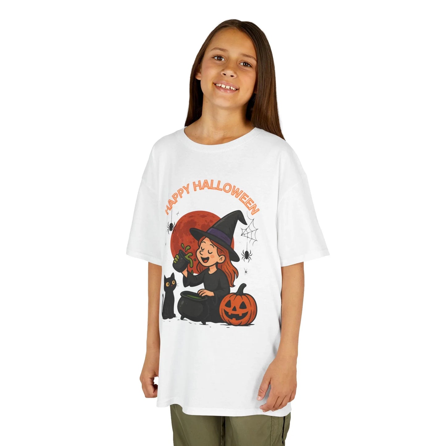 Kinder T-Shirt Motiv Halloween Hexe Katze Kürbis - MorgenMood