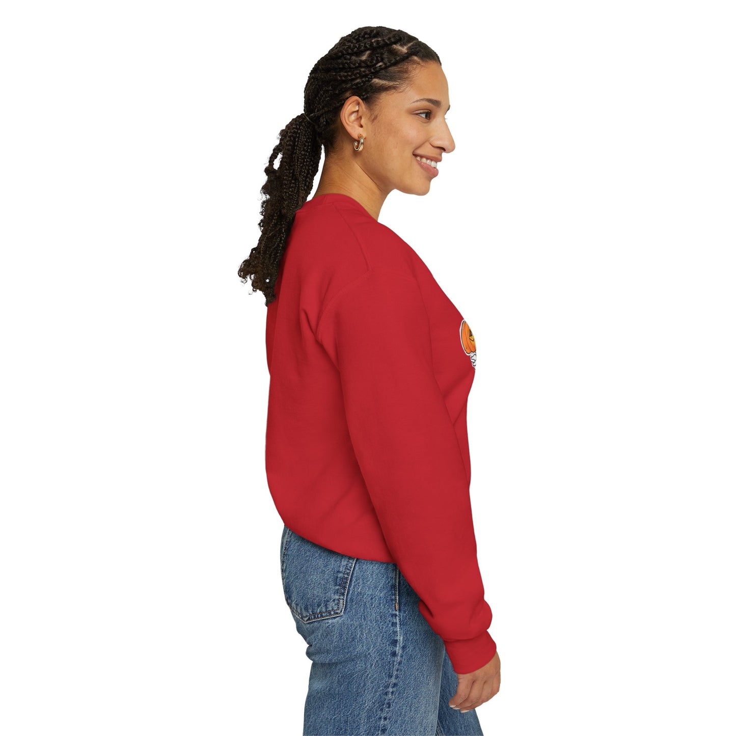 Halloween Sweatshirt mit lustigem Geist mit Hut und Kürbisse