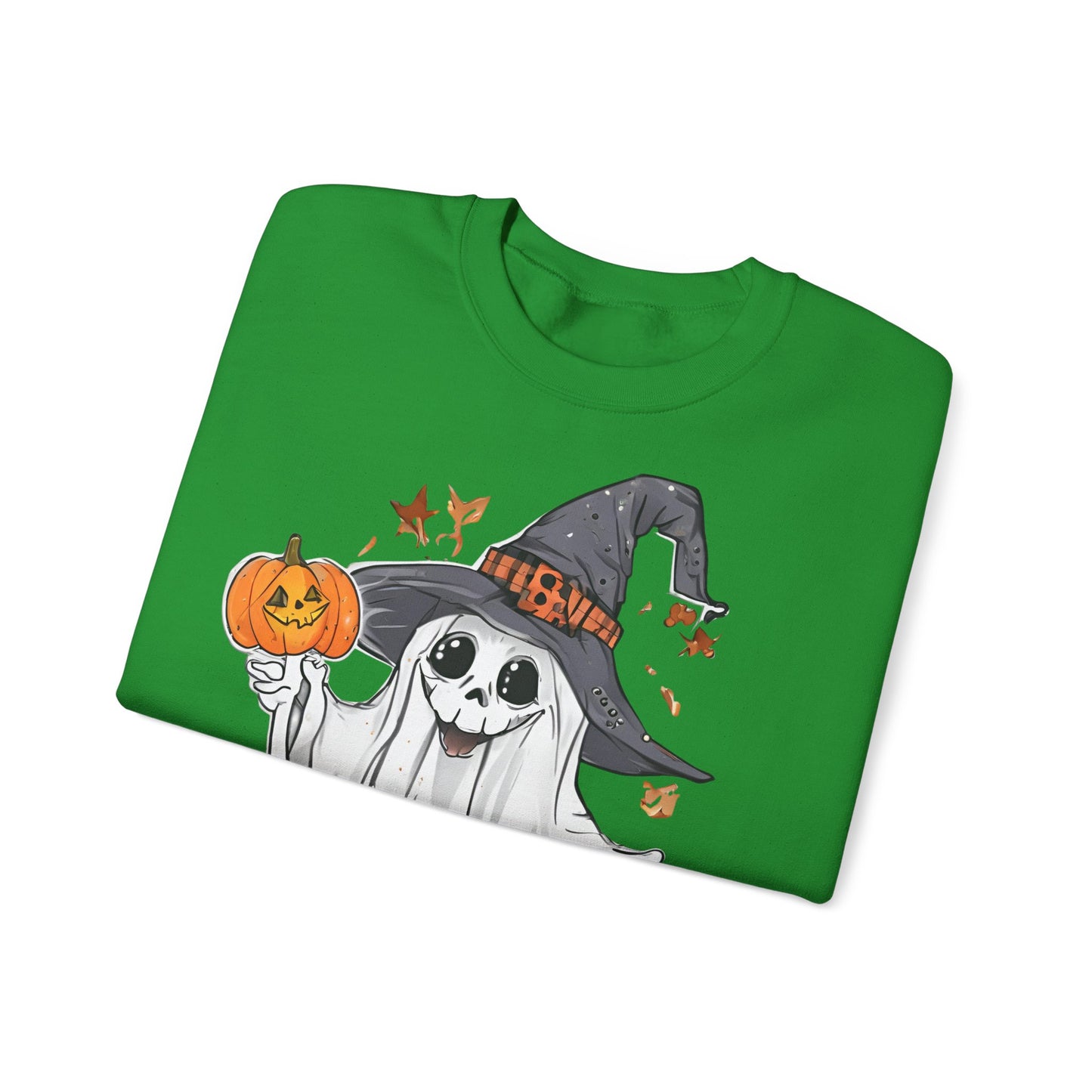 Halloween Sweatshirt mit lustigem Geist mit Hut und Kürbisse
