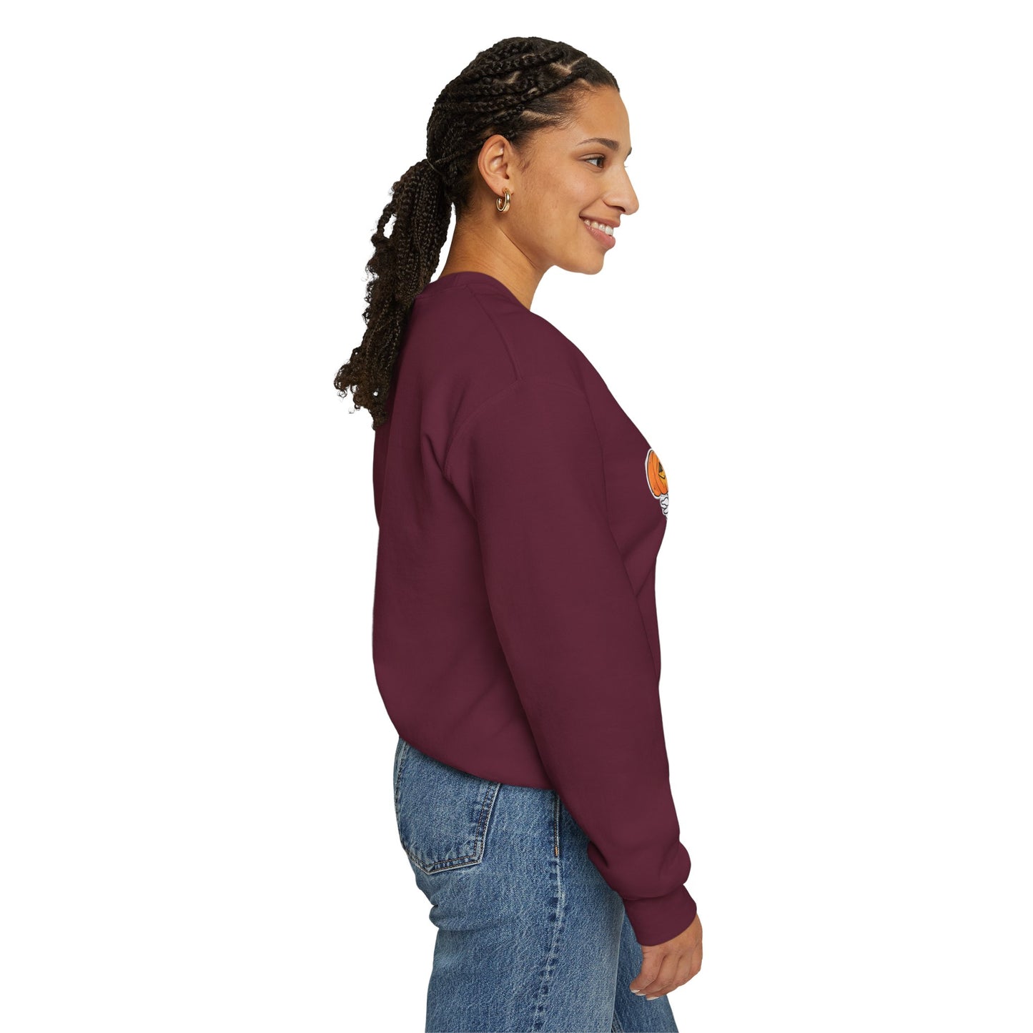 Halloween Sweatshirt mit lustigem Geist mit Hut und Kürbisse