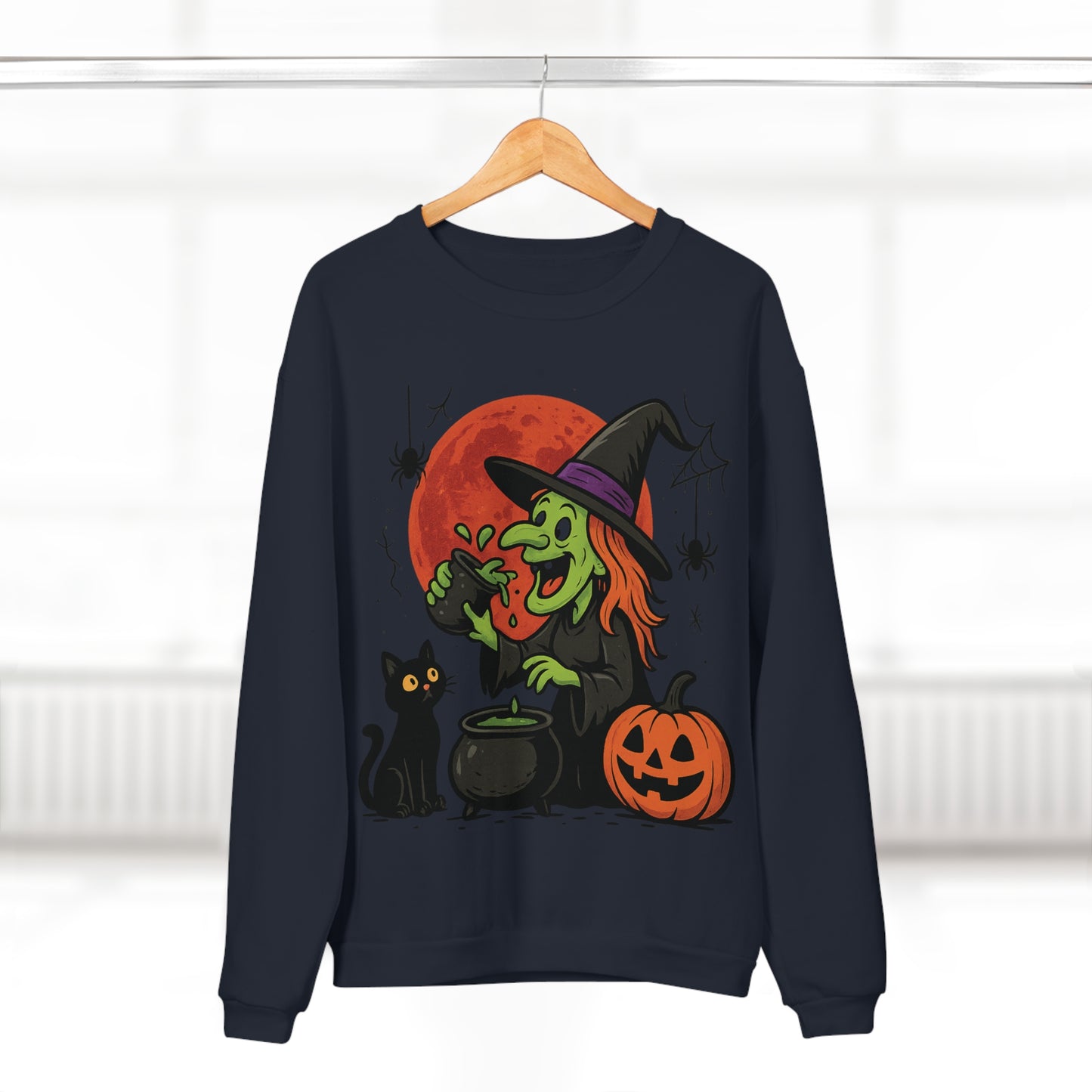 Sweatshirt Motiv Halloween Hexe Blutmond Katze Kürbis - MorgenMood