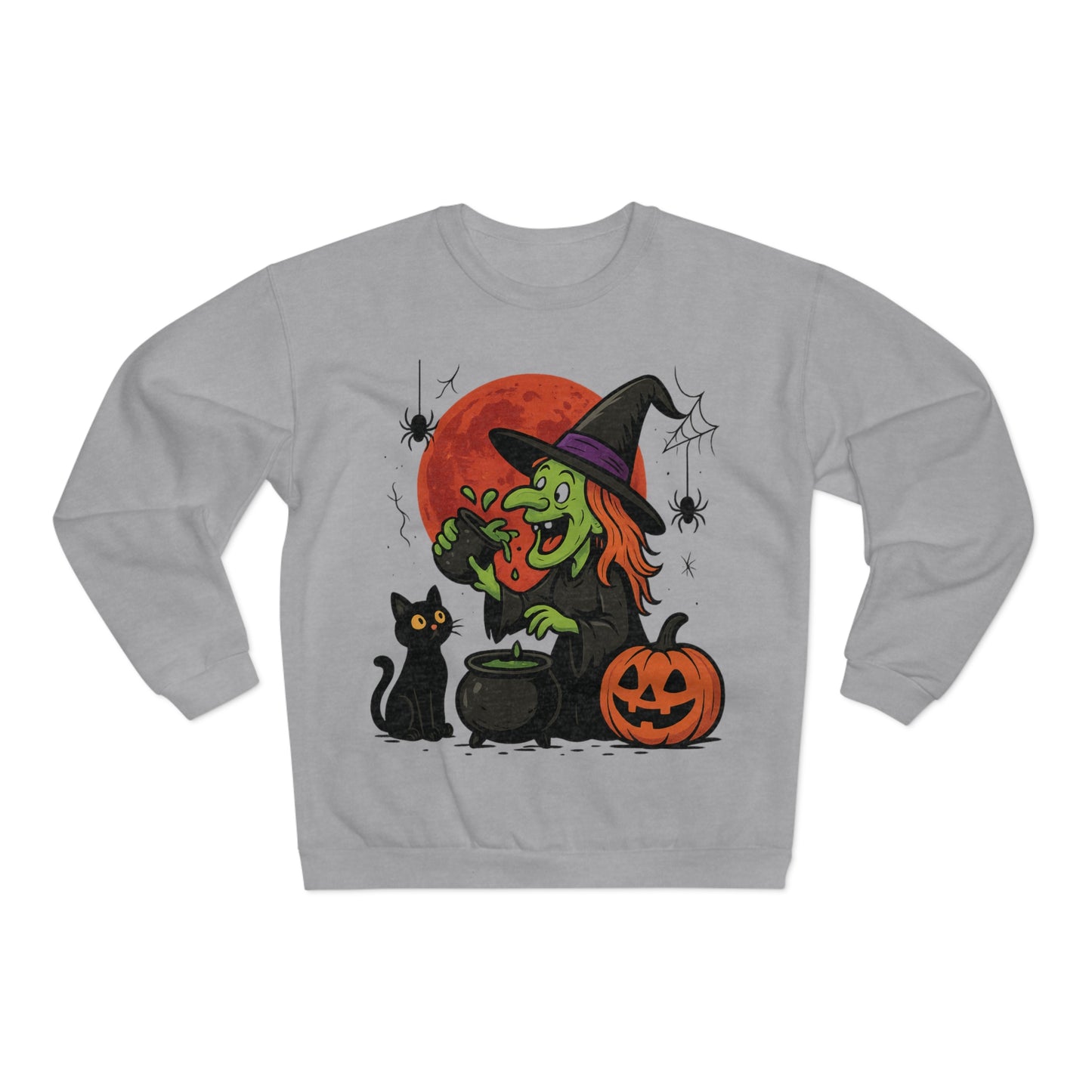 Sweatshirt Motiv Halloween Hexe Blutmond Katze Kürbis - MorgenMood
