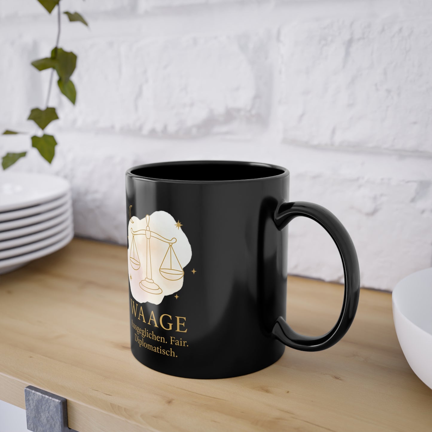 Kaffeetasse Sternzeichen Waage goldfarbenem Schriftzug - MorgenMood