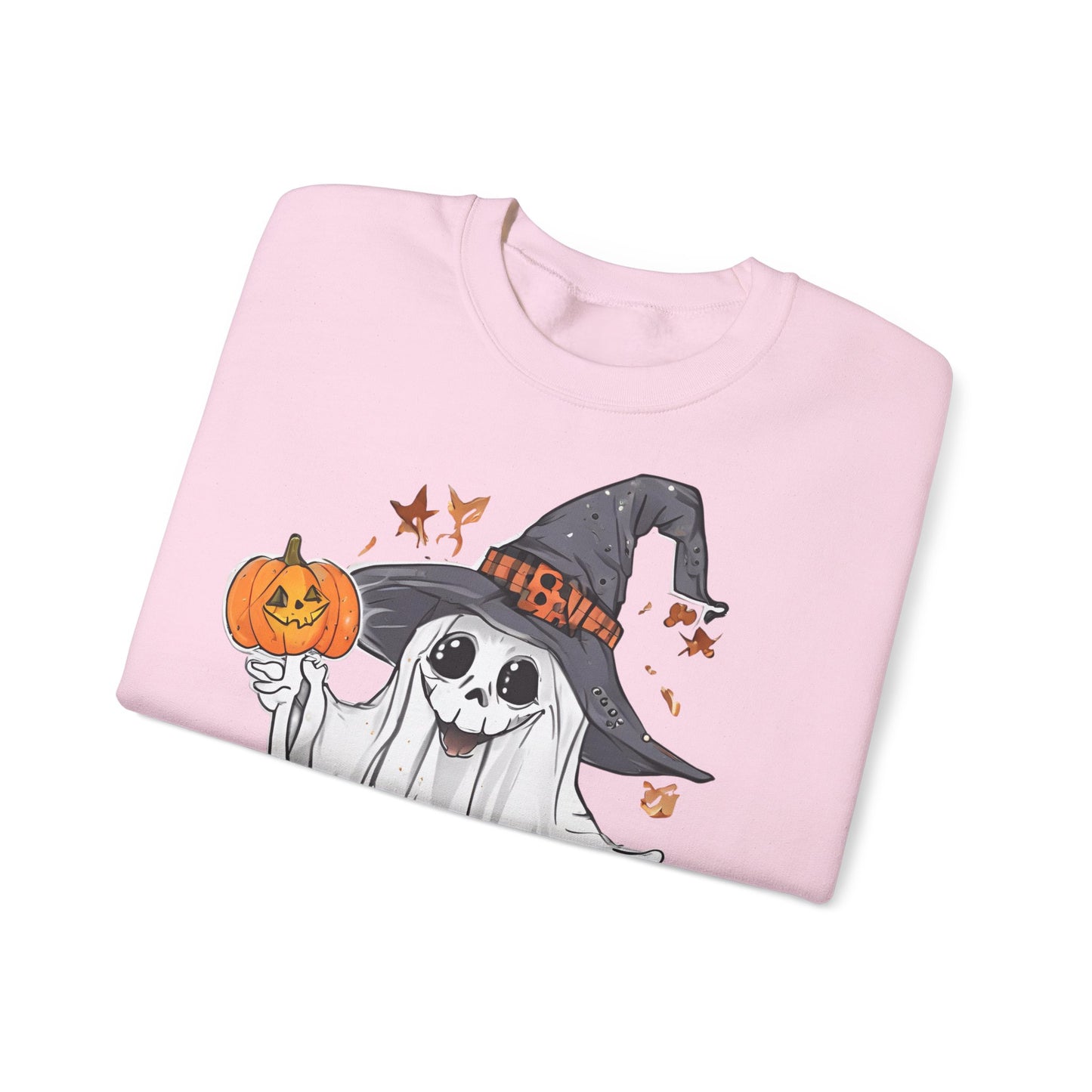 Halloween Sweatshirt mit lustigem Geist mit Hut und Kürbisse