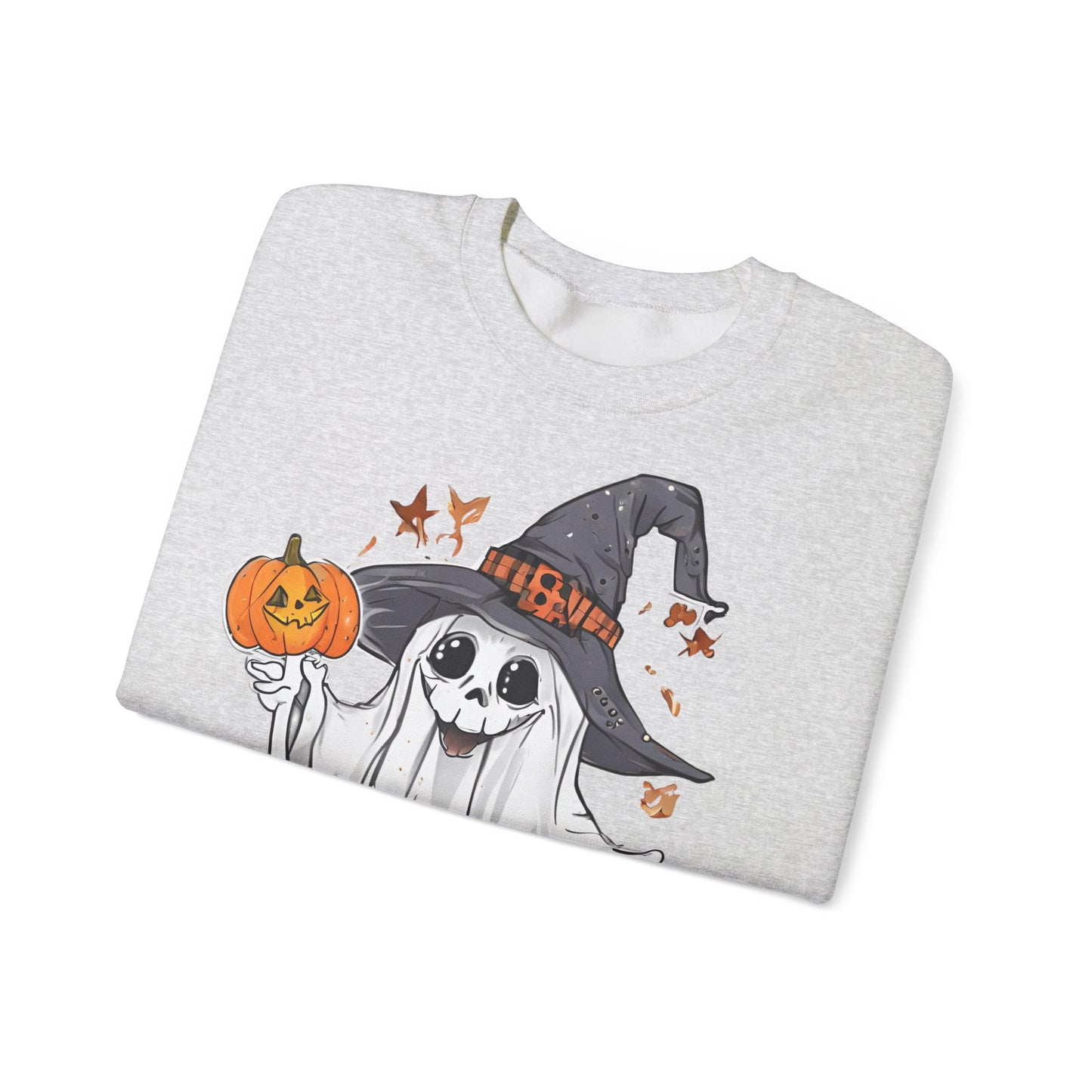 Halloween Sweatshirt mit lustigem Geist mit Hut und Kürbisse
