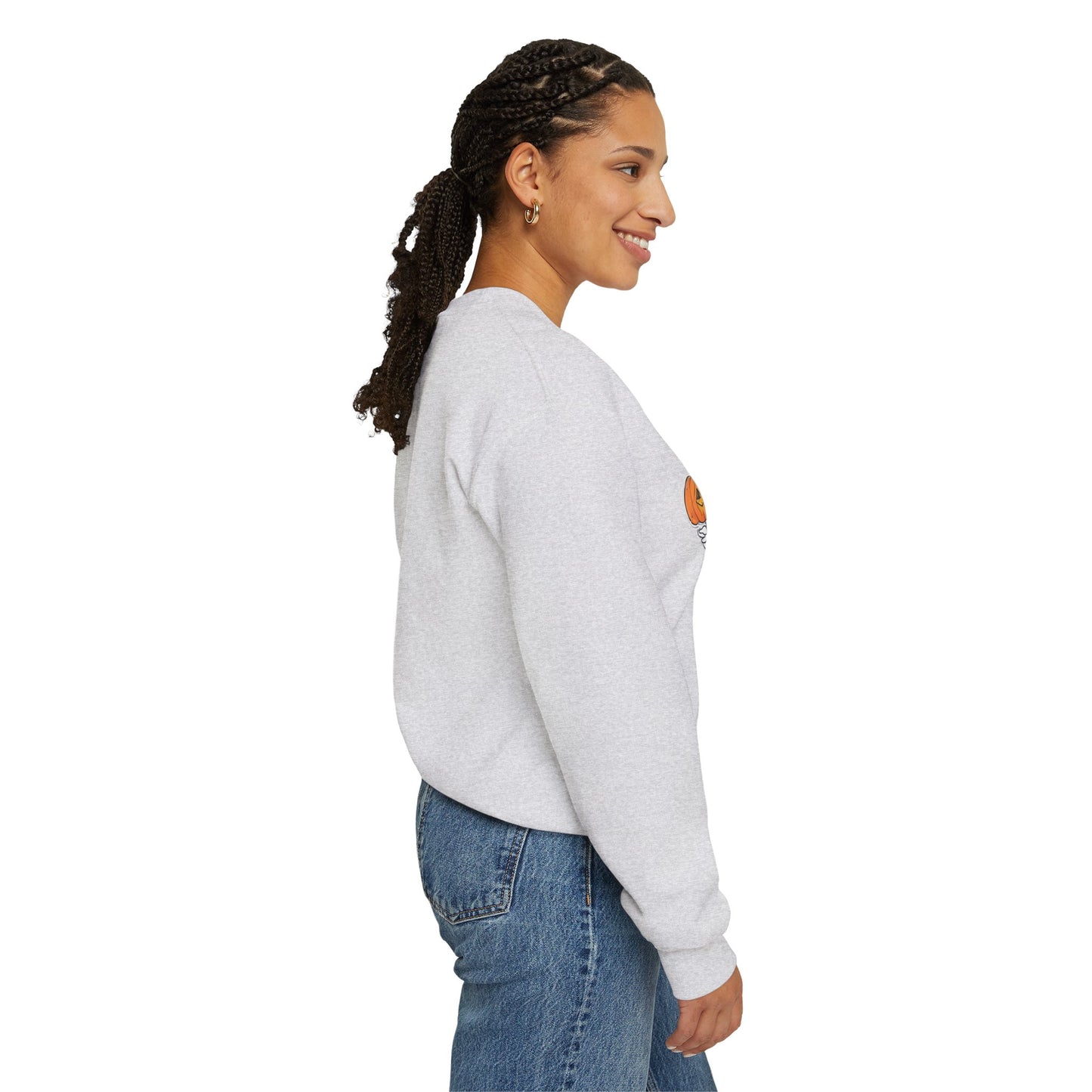 Halloween Sweatshirt mit lustigem Geist mit Hut und Kürbisse