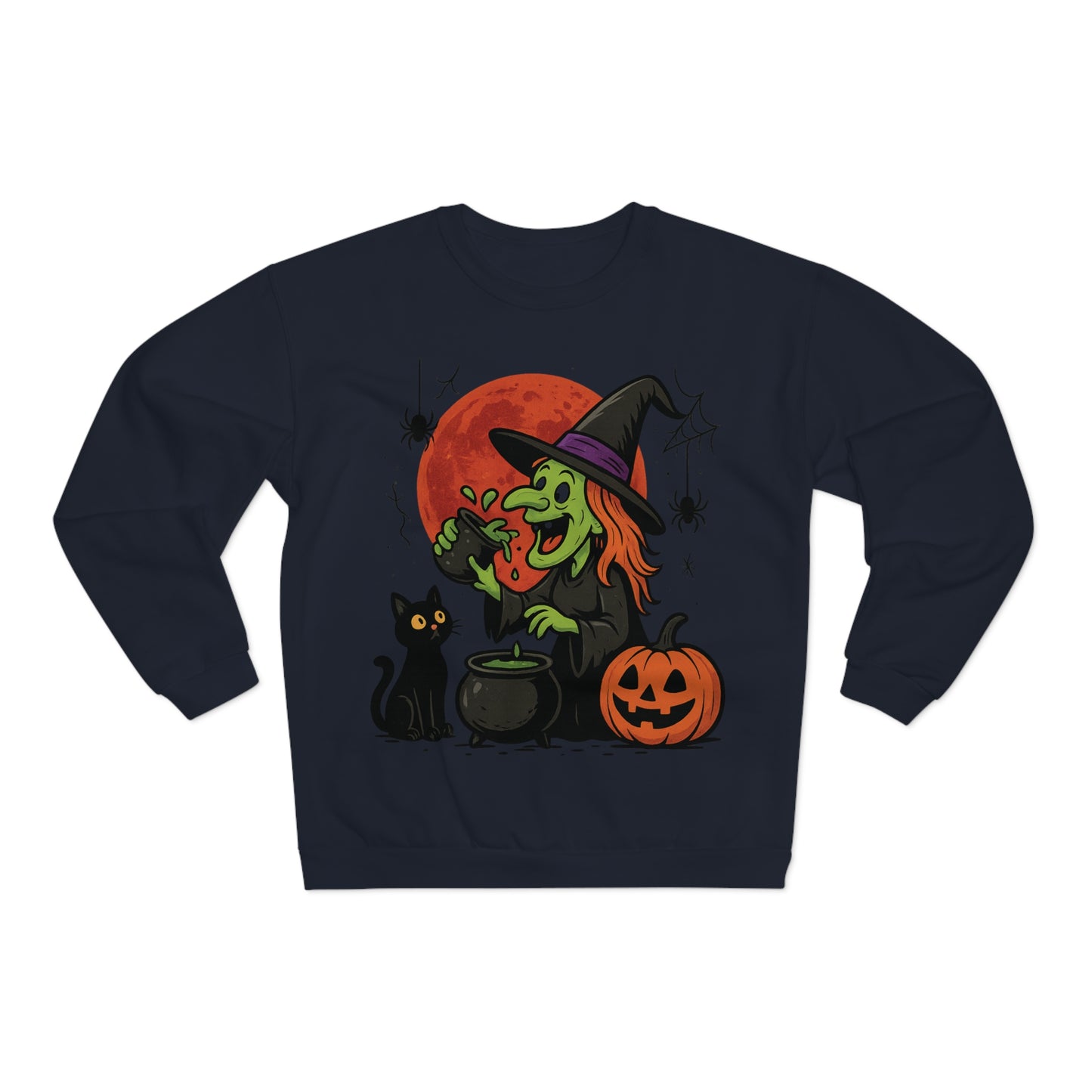 Sweatshirt Motiv Halloween Hexe Blutmond Katze Kürbis - MorgenMood