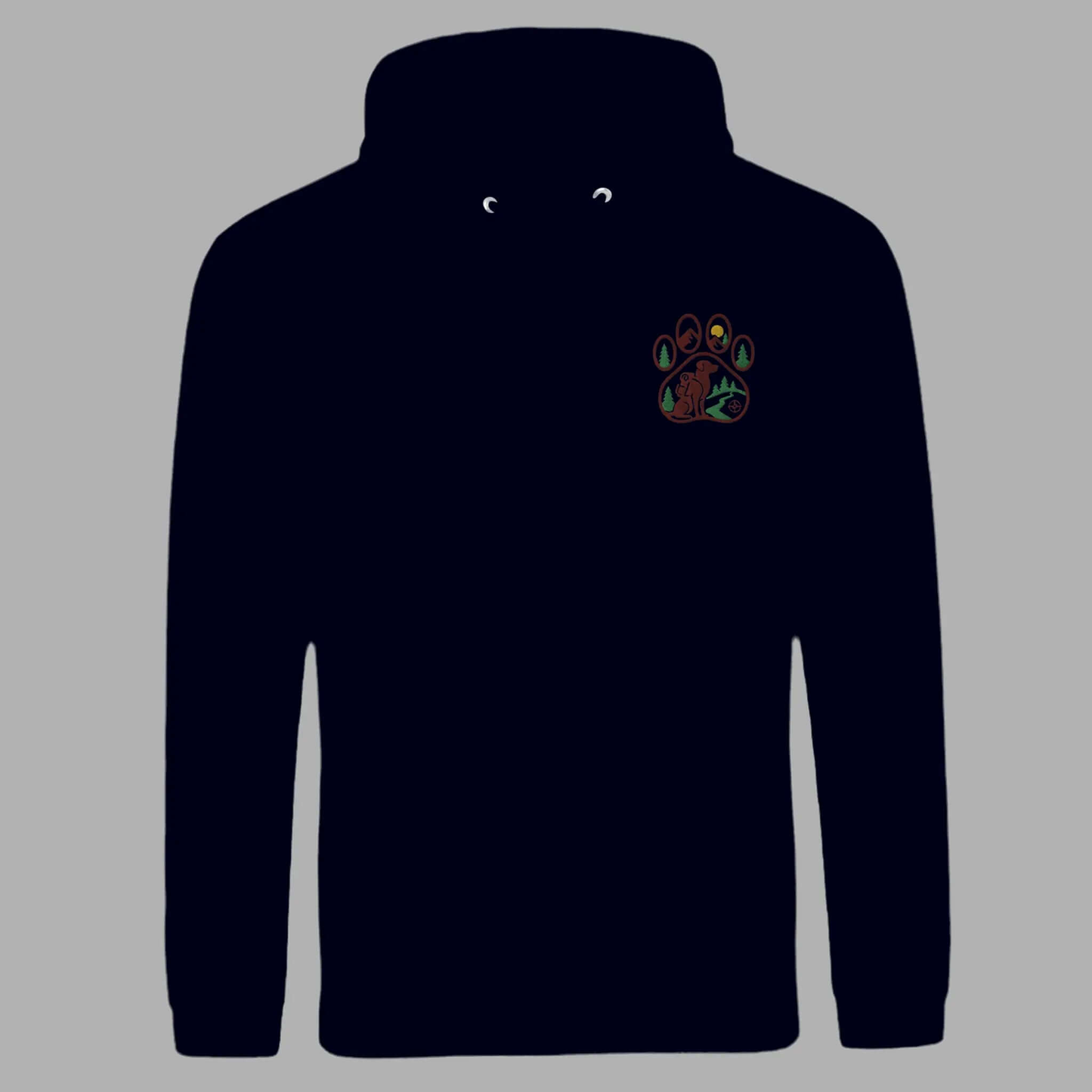 Wanderlust Unisex College Hoodie mit gesticktem Pfoten-Motiv – Design für Abenteurer - MorgenMood -Entdecke Tassen, T-Shirts und Sweatshirts mit einzigartigem Style