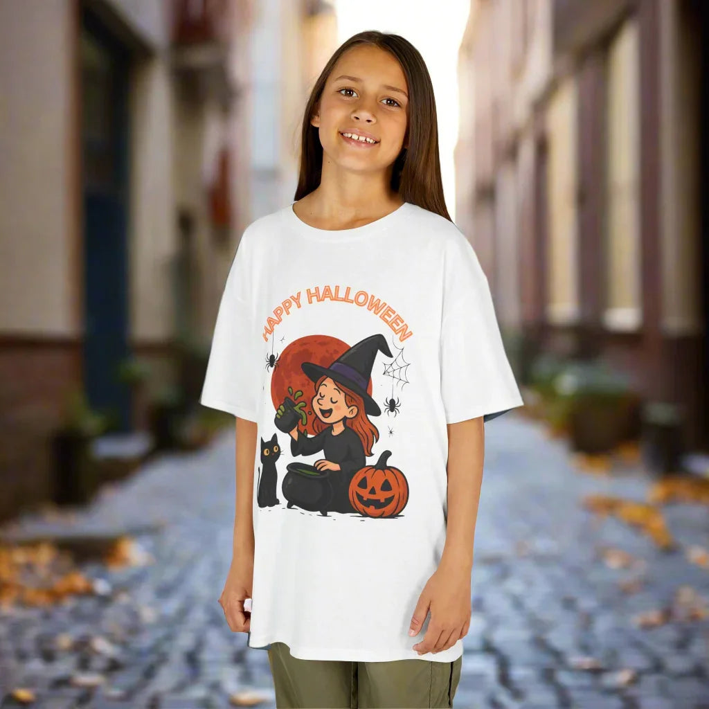 Kinder T-Shirt Motiv Halloween Hexe Katze Kürbis - MorgenMood