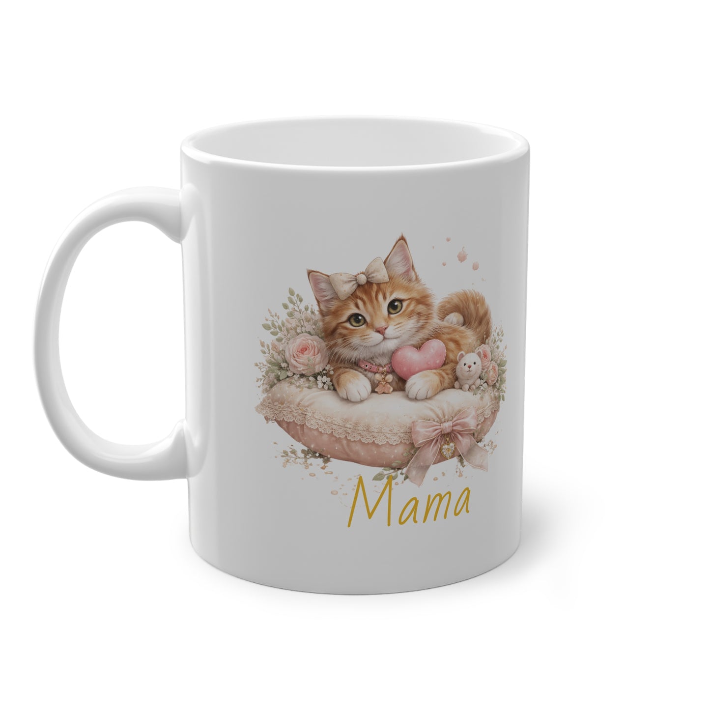 Personalisierte Katzenmama Tasse – Beidseitig Bedruckte Keramiktasse mit Herz-Motiv