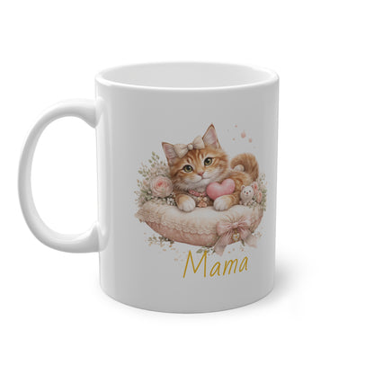 Personalisierte Katzenmama Tasse – Beidseitig Bedruckte Keramiktasse mit Herz-Motiv