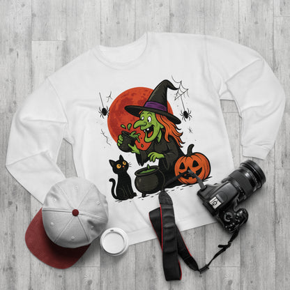 Sweatshirt Motiv Halloween Hexe Blutmond Katze Kürbis - MorgenMood 