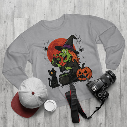 Sweatshirt Motiv Halloween Hexe Blutmond Katze Kürbis - MorgenMood 