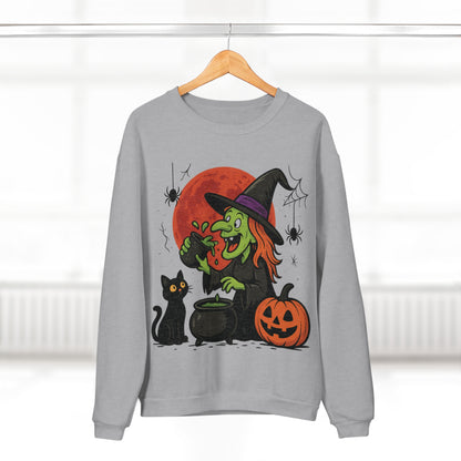 Sweatshirt Motiv Halloween Hexe Blutmond Katze Kürbis - MorgenMood 