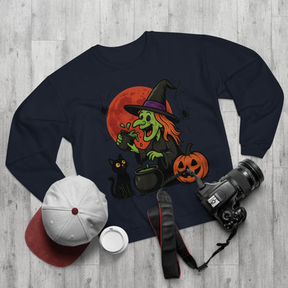 Sweatshirt Motiv Halloween Hexe Blutmond Katze Kürbis - MorgenMood 
