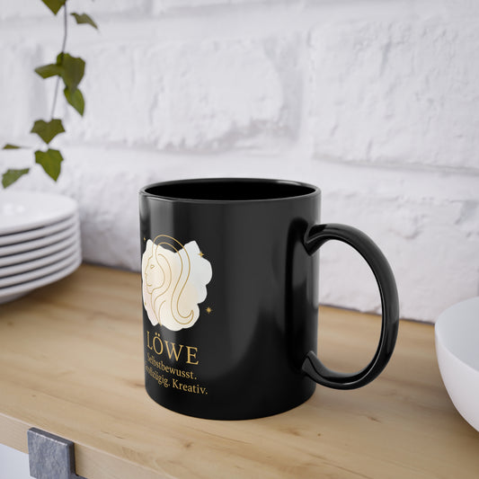 Schwarze Tasse Sternzeichen Löwe, goldenes Boho Design - von MorgenMood 