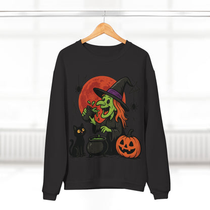 Sweatshirt Motiv Halloween Hexe Blutmond Katze Kürbis - MorgenMood 