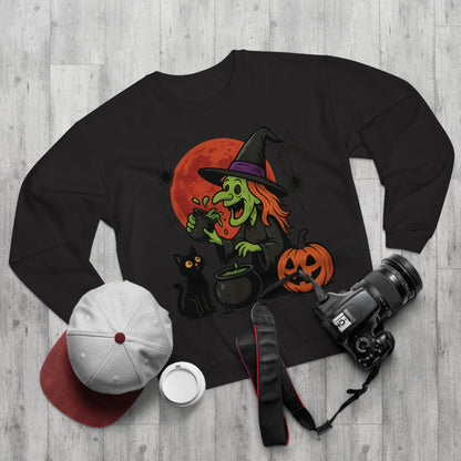 Sweatshirt Motiv Halloween Hexe Blutmond Katze Kürbis - MorgenMood 