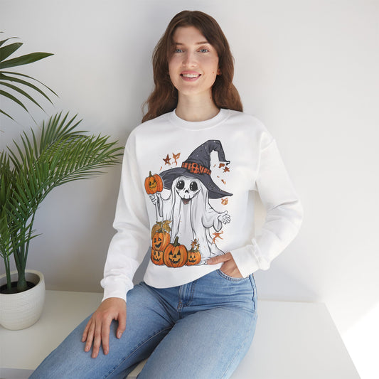Weißes Sweatshirt mit lustigem Halloween Motiv