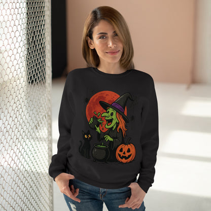 Sweatshirt Motiv Halloween Hexe Blutmond Katze Kürbis - MorgenMood 