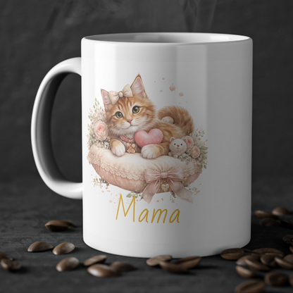 Personalisierte Katzenmama Tasse – Beidseitig Bedruckte Keramiktasse mit Herz-Motiv