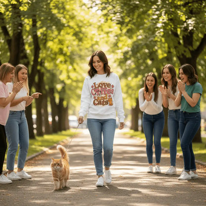 Sweatshirt Comic Style Kaffee und Katze Motiv - Geschenkidee