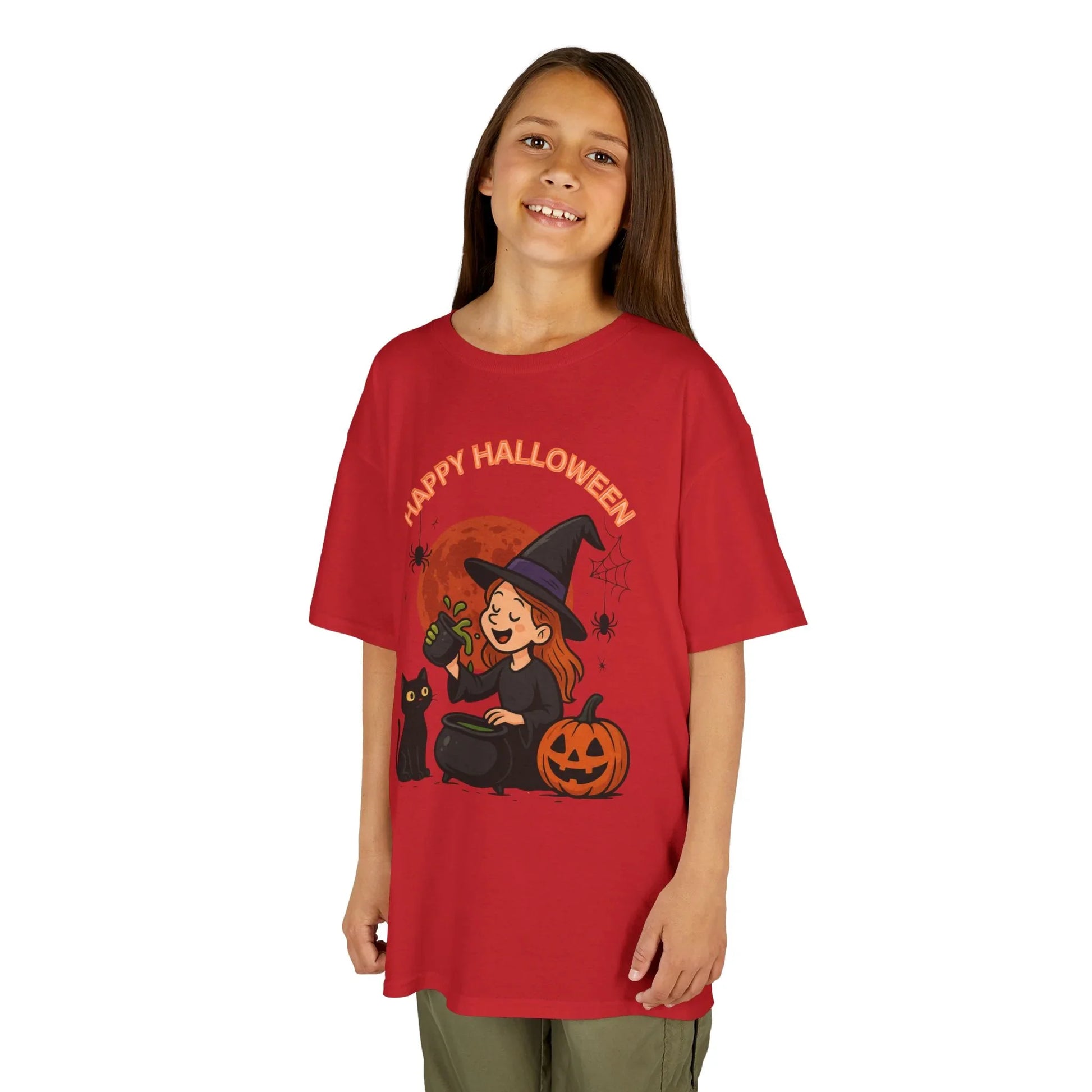 Kinder T-Shirt Motiv Halloween Hexe Katze Kürbis - MorgenMood 
