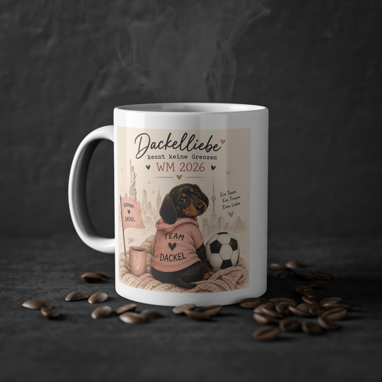 Dackelliebe kennt keine Grenzen – Tasse zur WM 2026 | Dachshund Fußball