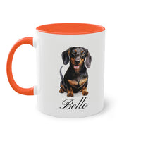 Personalisierte Süße Dackel Tasse mit Wunschnamen | Hunde Motiv | Zweifarbige Tasse