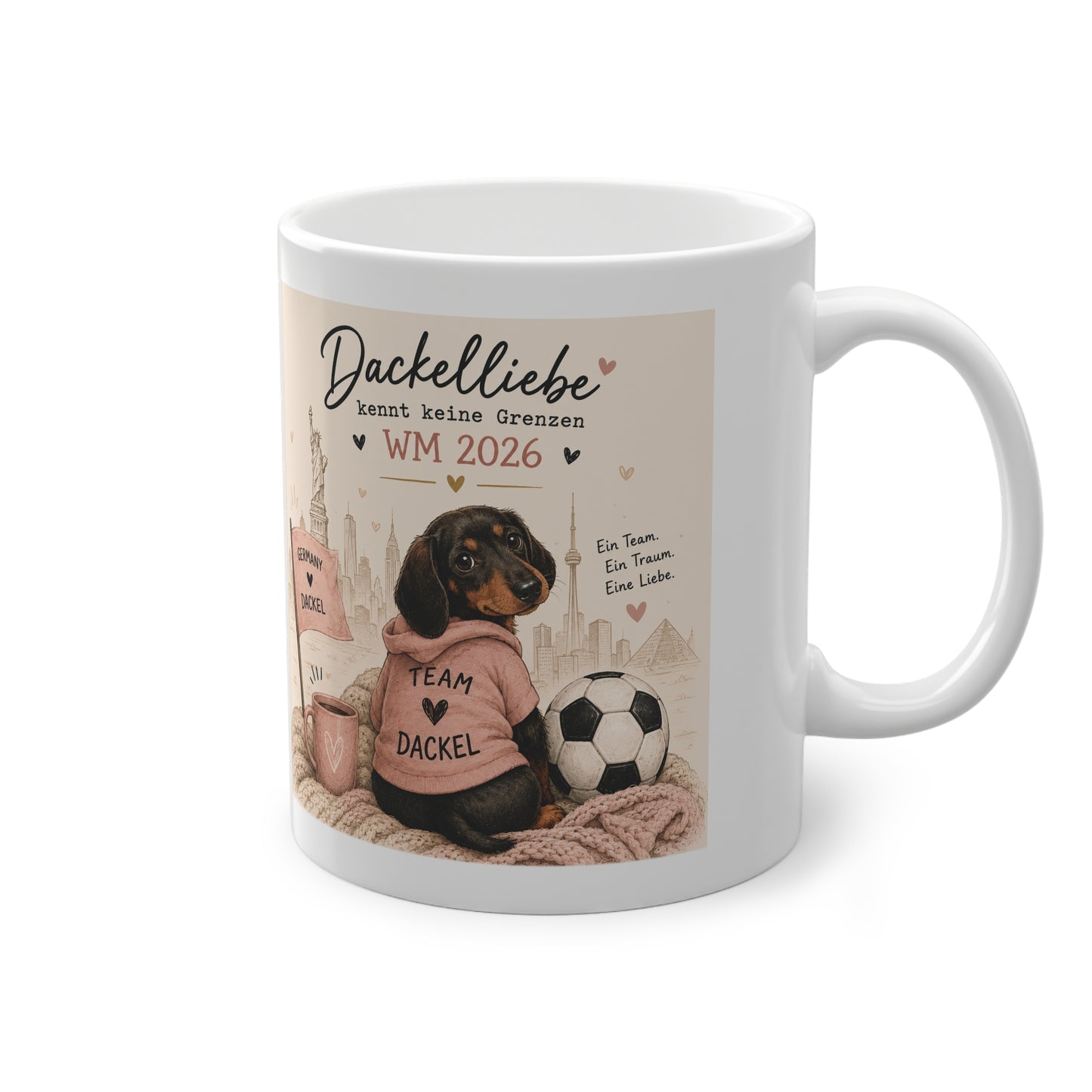 Dackelliebe kennt keine Grenzen – Tasse zur WM 2026 | Dachshund Fußball