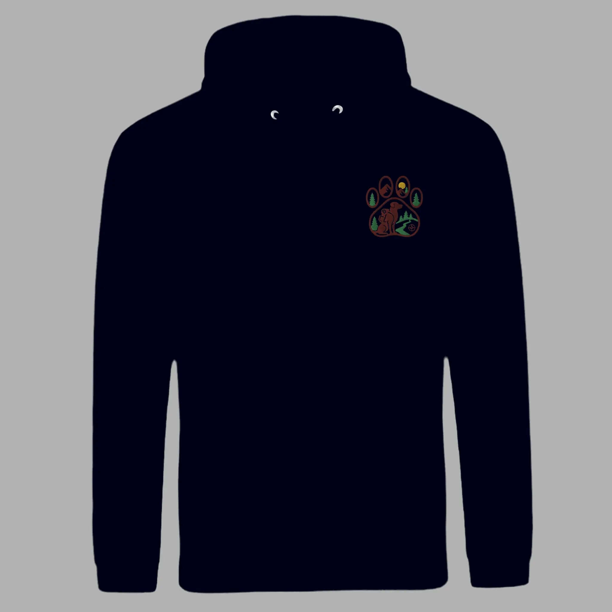 Wanderlust Unisex College Hoodie mit gesticktem Pfoten-Motiv – Design für Abenteurer - MorgenMood -Entdecke Tassen, T-Shirts und Sweatshirts mit einzigartigem Style