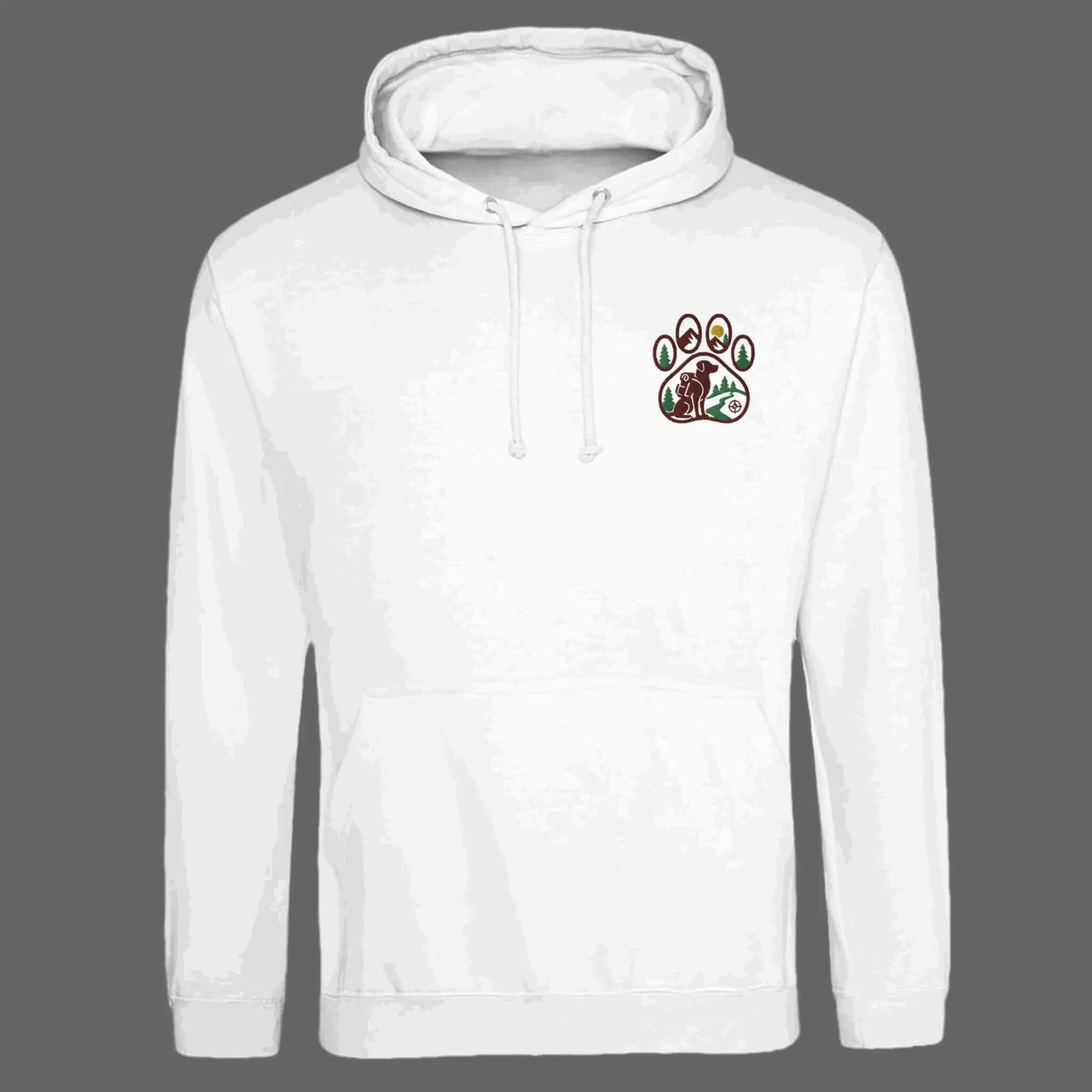 Wanderlust Unisex College Hoodie mit gesticktem Pfoten-Motiv – Design für Abenteurer