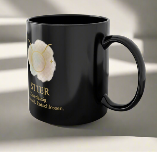 Kaffeetasse Schwarz Sternzeichen Stier - MorgenMood 