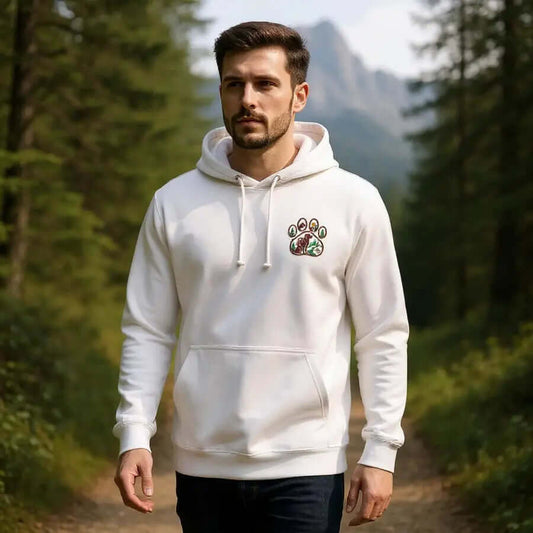 Wanderlust Unisex College Hoodie mit gesticktem Pfoten-Motiv – Design für Abenteurer - MorgenMood -Entdecke Tassen, T-Shirts und Sweatshirts mit einzigartigem Style