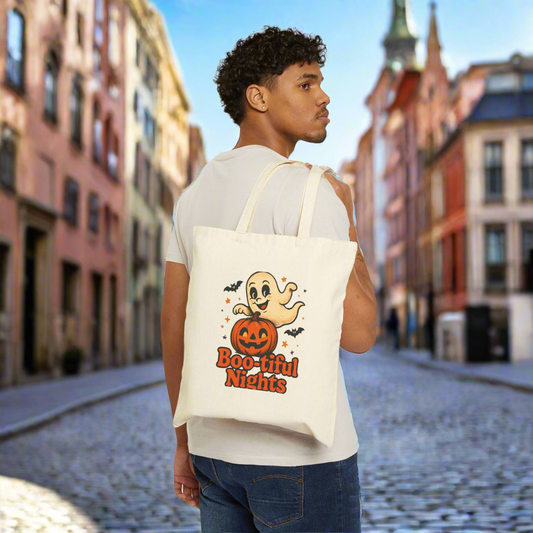 Tragetasche beige mit lustigem Halloween Motiv - von MorgenMood 