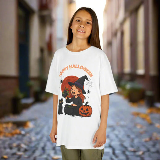Kinder T-Shirt Motiv Halloween Hexe Katze Kürbis - MorgenMood 