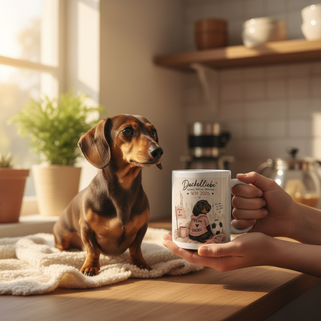 Dackelliebe kennt keine Grenzen – Tasse zur WM 2026 | Dachshund Fußball