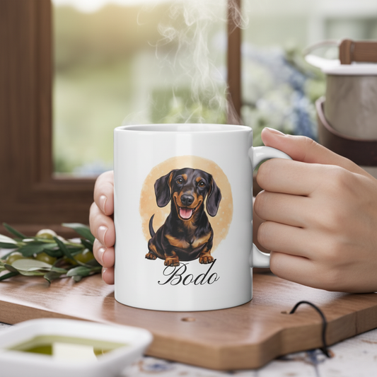 Lifestyle-Shot Dackel Tasse