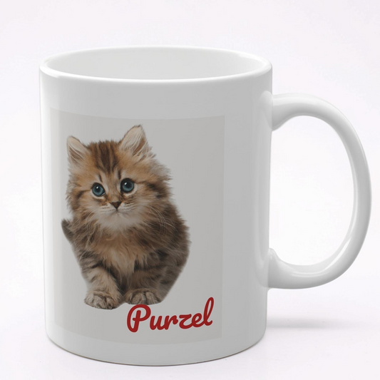 Personalisierte Katzen-Tasse mit Wunschname – Süßes Tabby-Kätzchen Foto 🐱☕