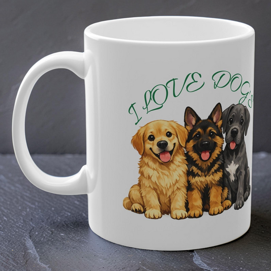 Hundeliebhaber Tasse Keramik Weiß 3 Hundewelpen Motiv