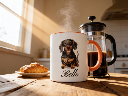 Personalisierte Süße Dackel Tasse mit Wunschnamen | Zweifarbige Keramik - MorgenMood -Entdecke Tassen, T-Shirts und Sweatshirts mit einzigartigem Style